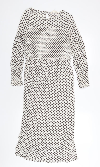 Next Womens Ivory Polka Dot Viscose A-Line Size 8 Boat Neck Button