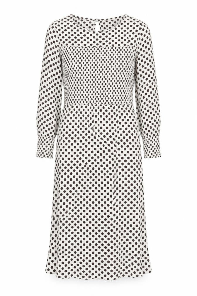 NEXT Womens Ivory Polka Dot Viscose A-Line Size 8 Boat Neck Button