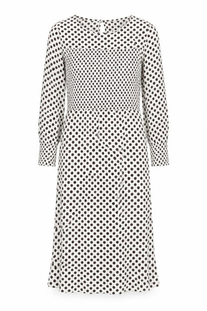 Next Womens Ivory Polka Dot Viscose A-Line Size 8 Boat Neck Button