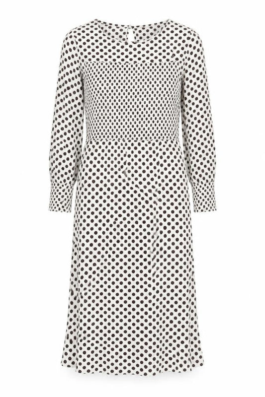Next Womens Ivory Polka Dot Viscose A-Line Size 8 Boat Neck Button