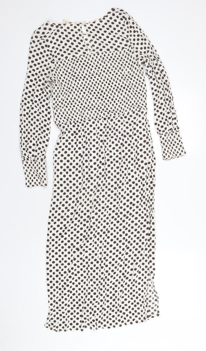 Next Womens Ivory Polka Dot Viscose A-Line Size 8 Boat Neck Button