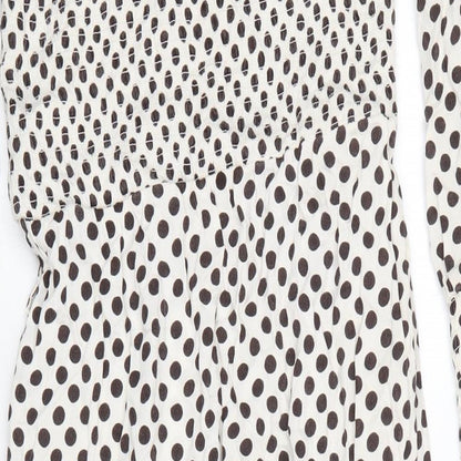 Next Womens Ivory Polka Dot Viscose A-Line Size 8 Boat Neck Button