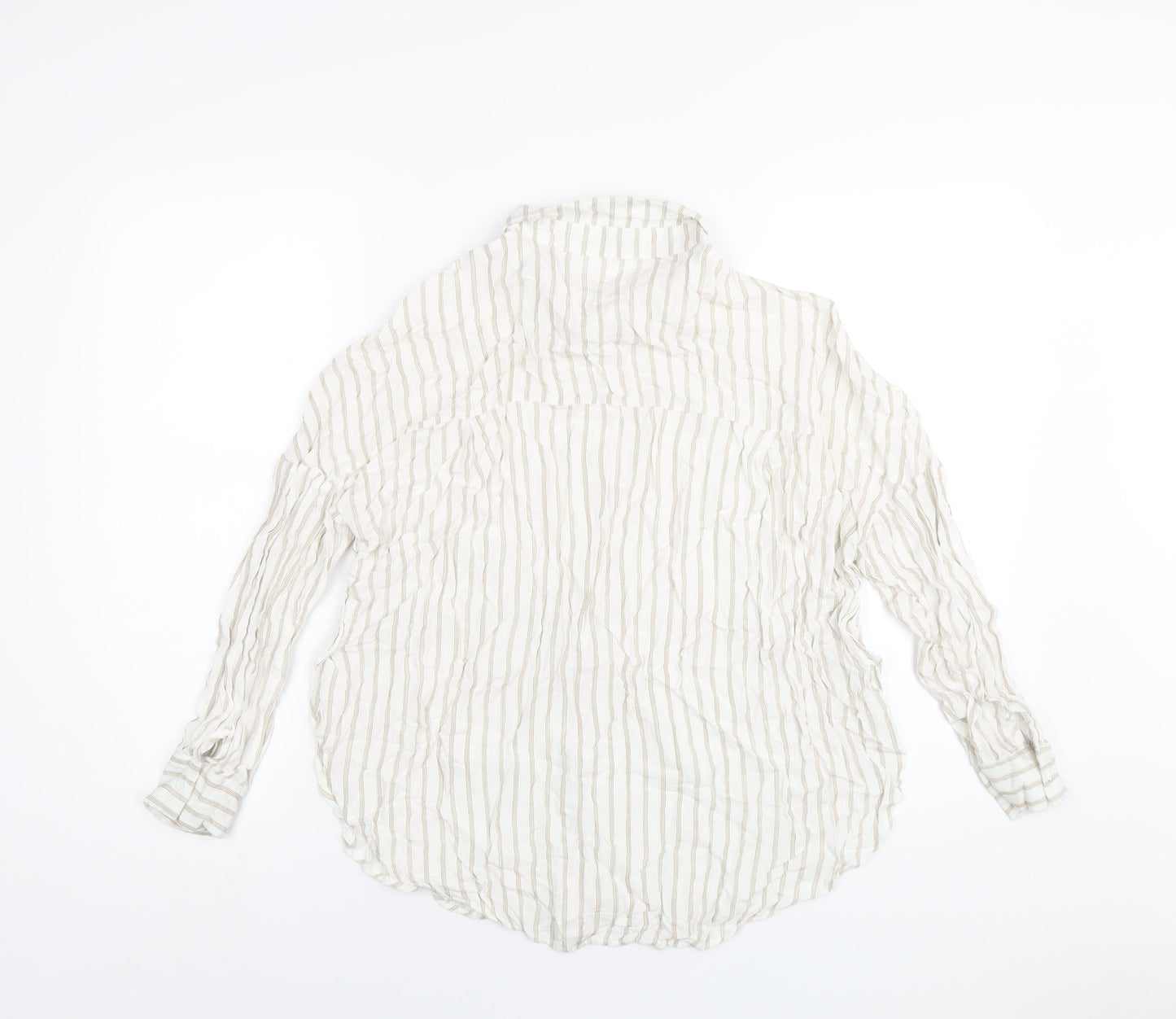 Boohoo Womens Ivory Striped Viscose Basic Button-Up Size 8 Collared