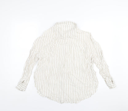 Boohoo Womens Ivory Striped Viscose Basic Button-Up Size 8 Collared
