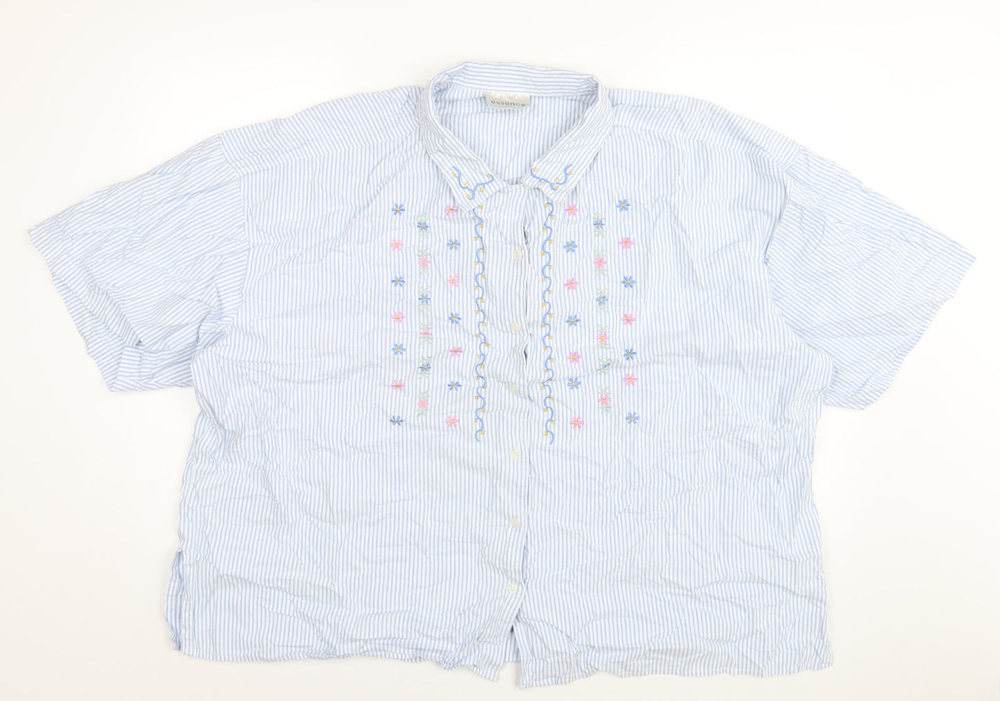essence Womens Blue Striped Cotton Basic Button-Up Size 30 Collared