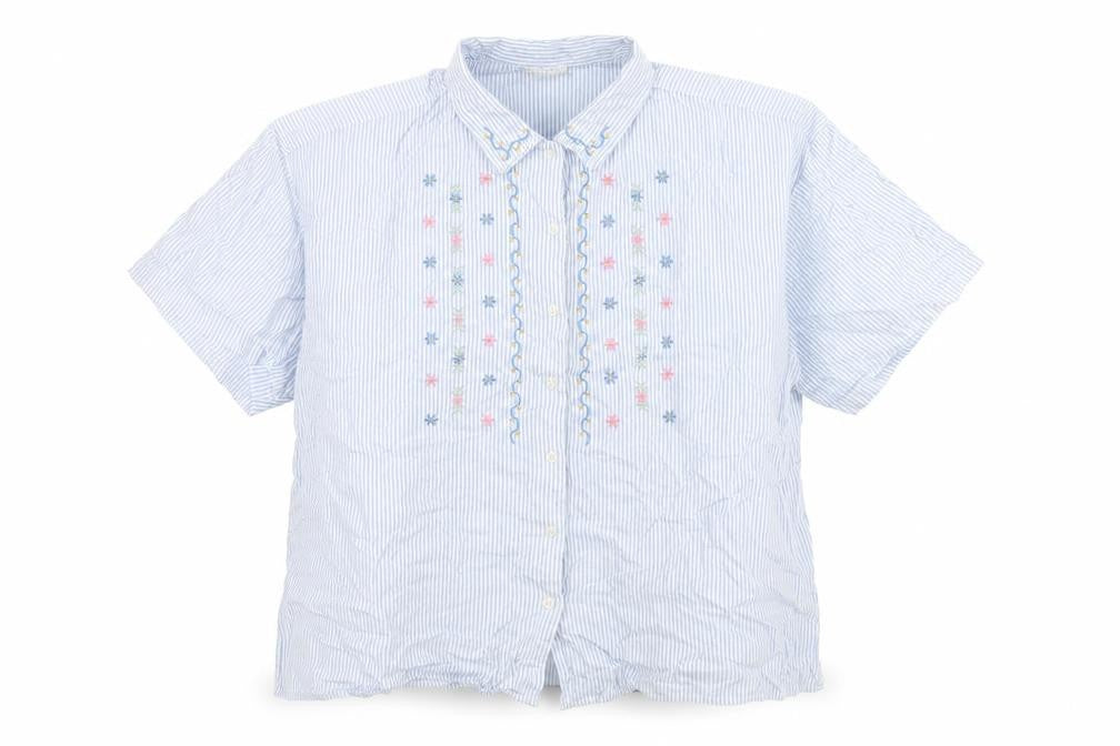 essence Womens Blue Striped Cotton Basic Button-Up Size 30 Collared