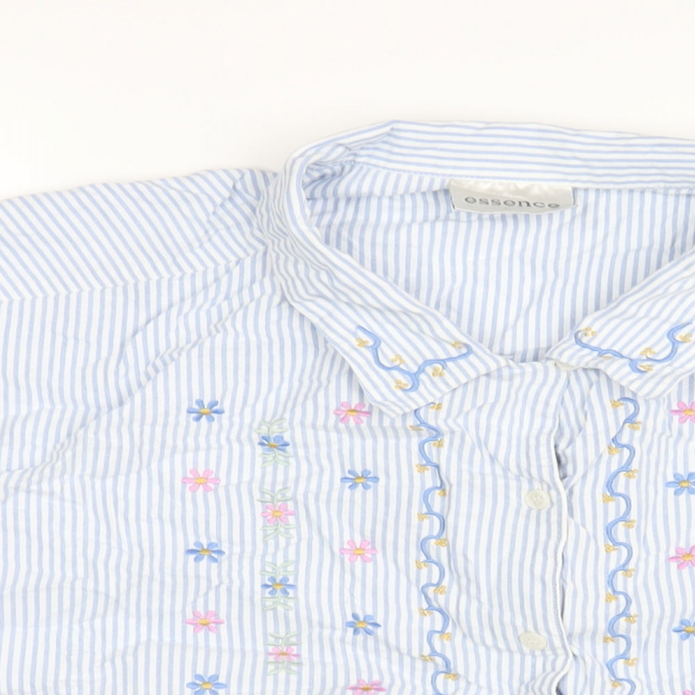 essence Womens Blue Striped Cotton Basic Button-Up Size 30 Collared