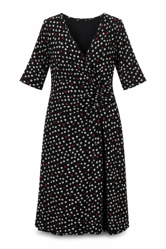 Marks & Spencer Womens Black Polka Dot Viscose A-Line Size 12 V-Neck Pullover