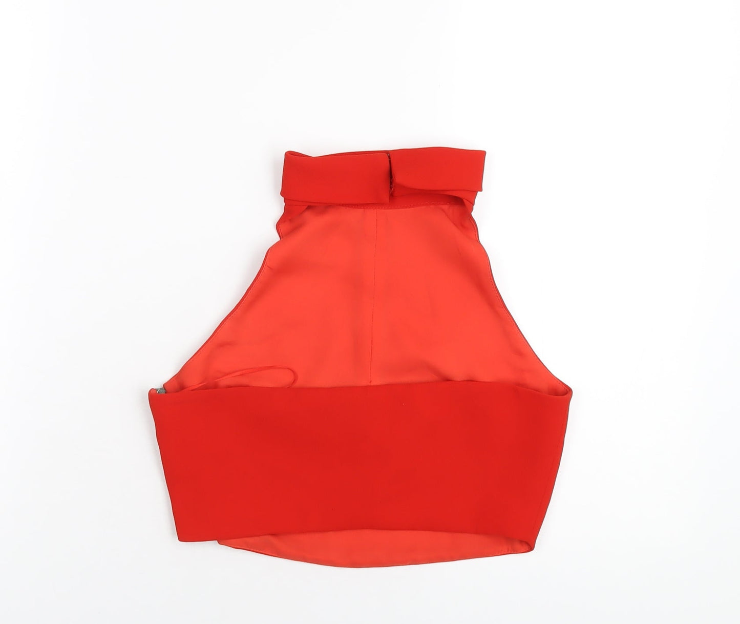 Topshop Womens Red Polyester Cropped T-Shirt Size 10 Round Neck