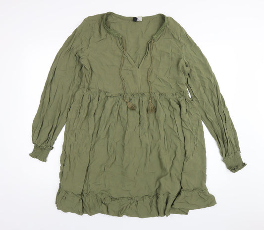H&M Womens Green Viscose A-Line Size S V-Neck Pullover