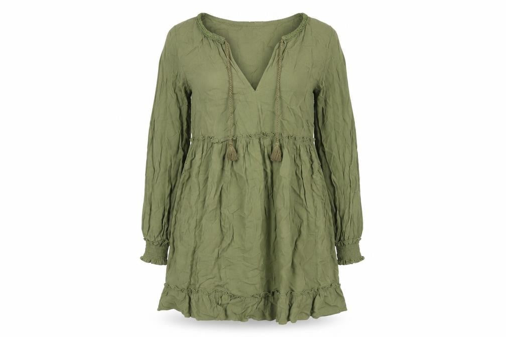 H&M Womens Green Viscose A-Line Size S V-Neck Pullover