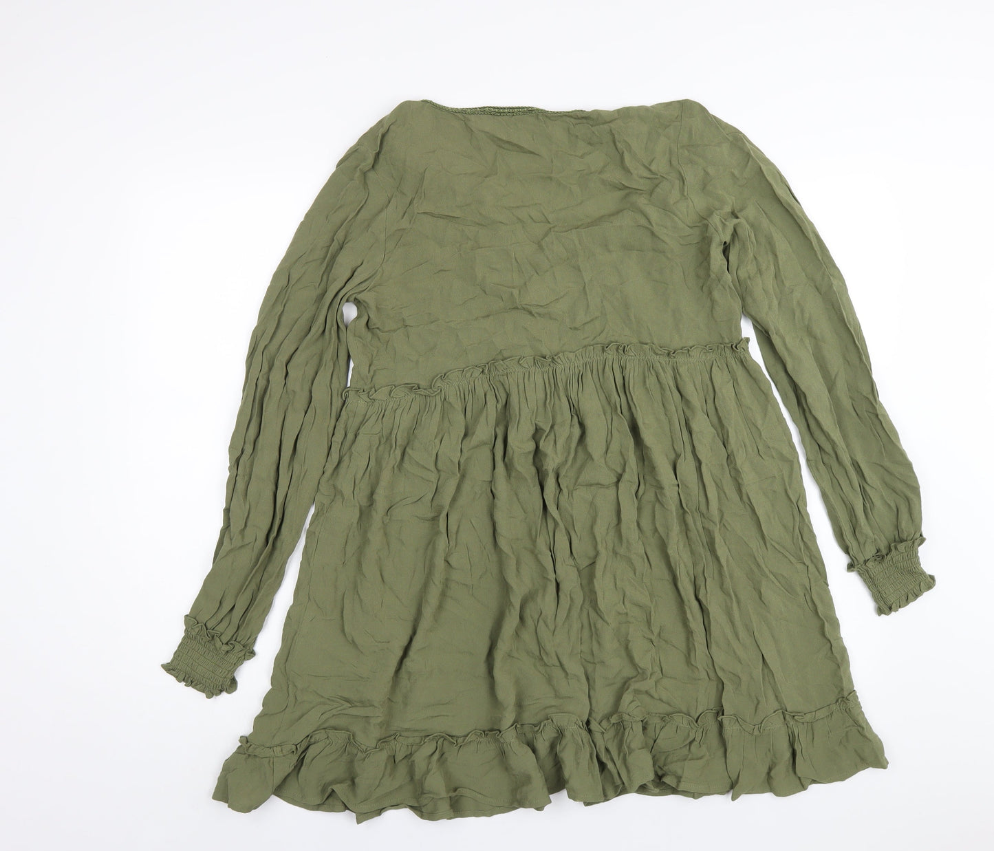 H&M Womens Green Viscose A-Line Size S V-Neck Pullover
