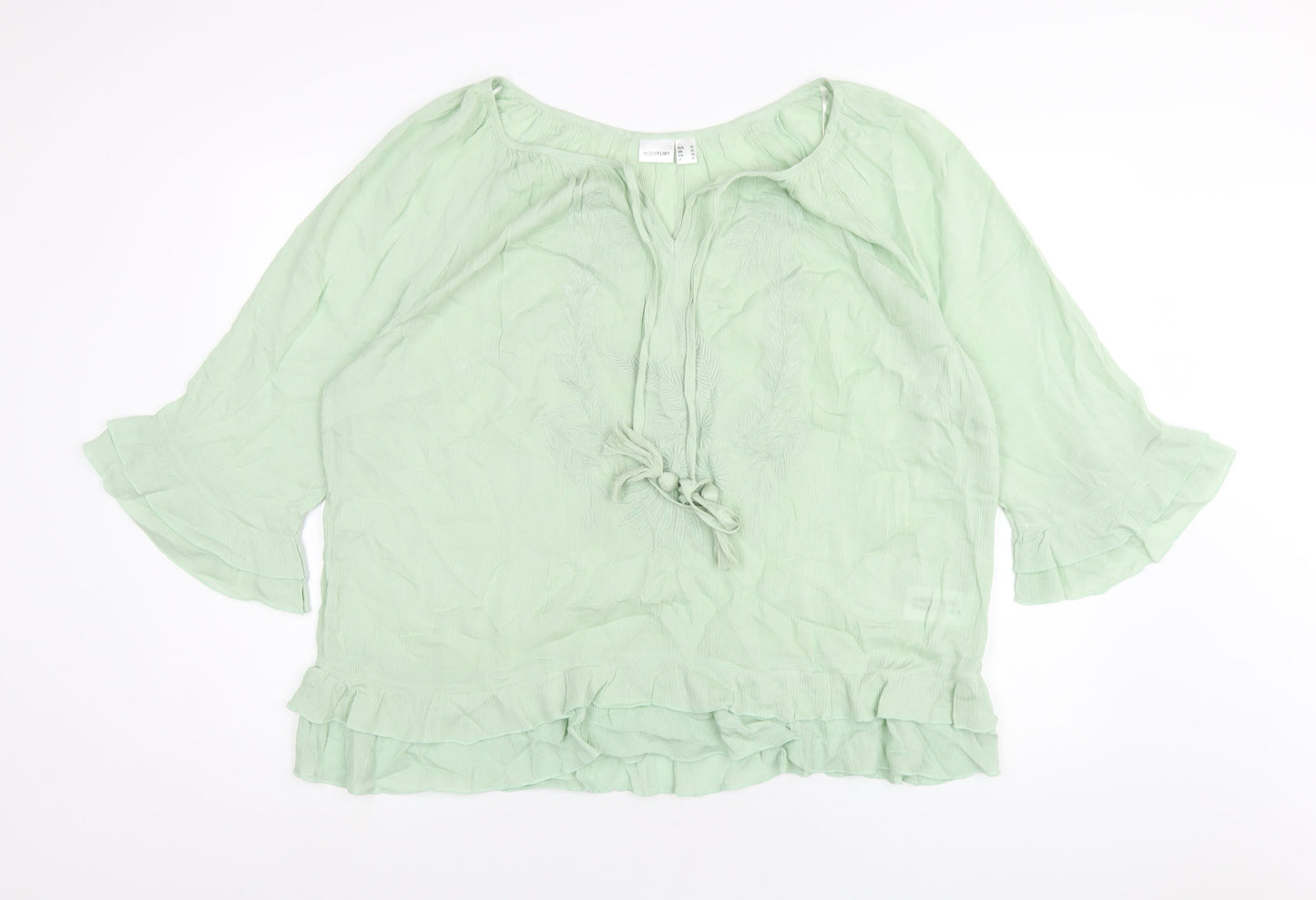 Body Flirt Womens Green Viscose Basic T-Shirt Size 20 V-Neck