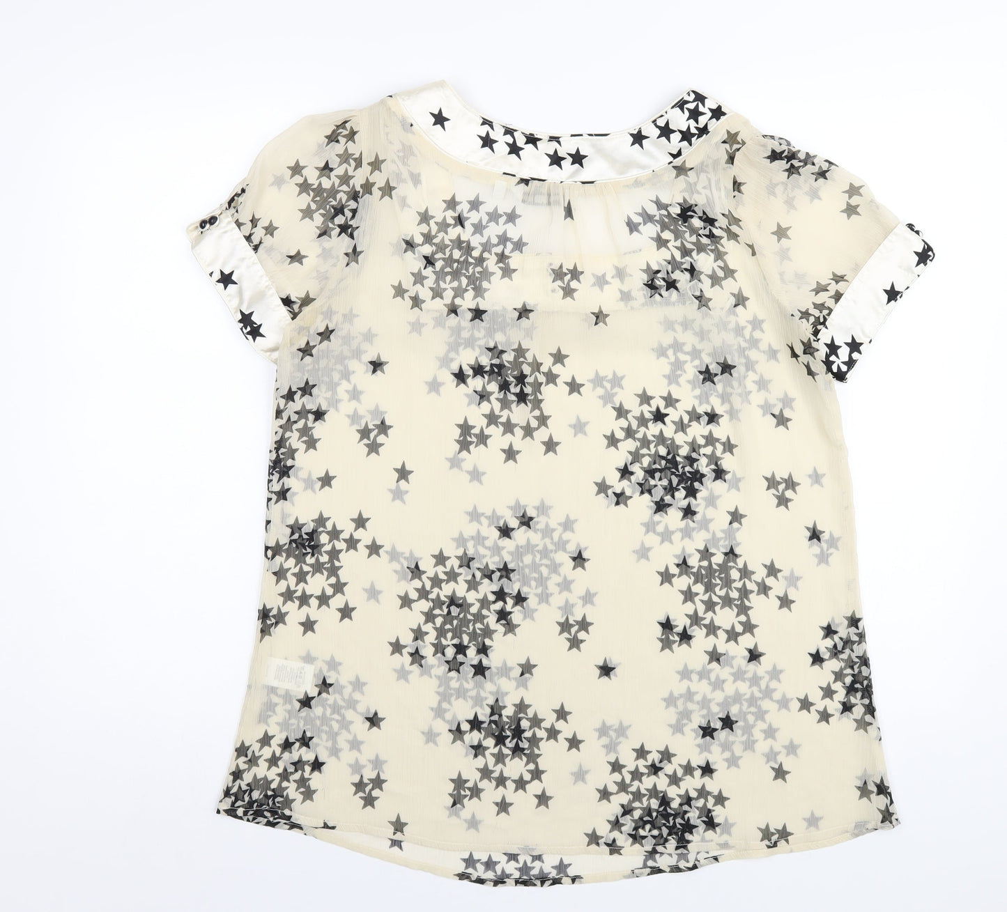 New Look Womens Ivory Geometric Polyester Basic T-Shirt Size 14 Square Neck