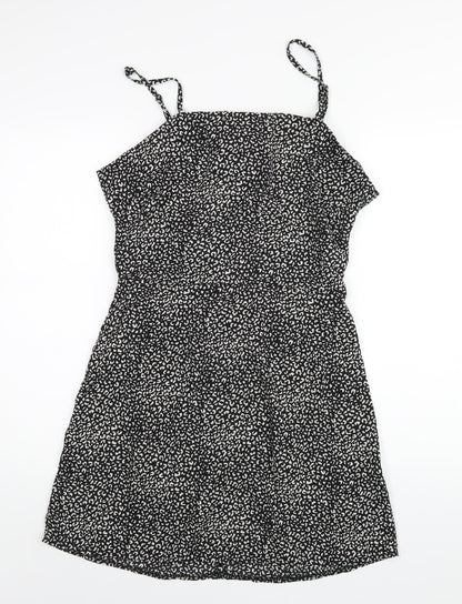 Additional front view of Missguided women’s black geometric polyester a-line, size UK 16, square neck zip