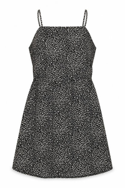 Front view of Missguided women’s black geometric polyester a-line, size UK 16, square neck zip