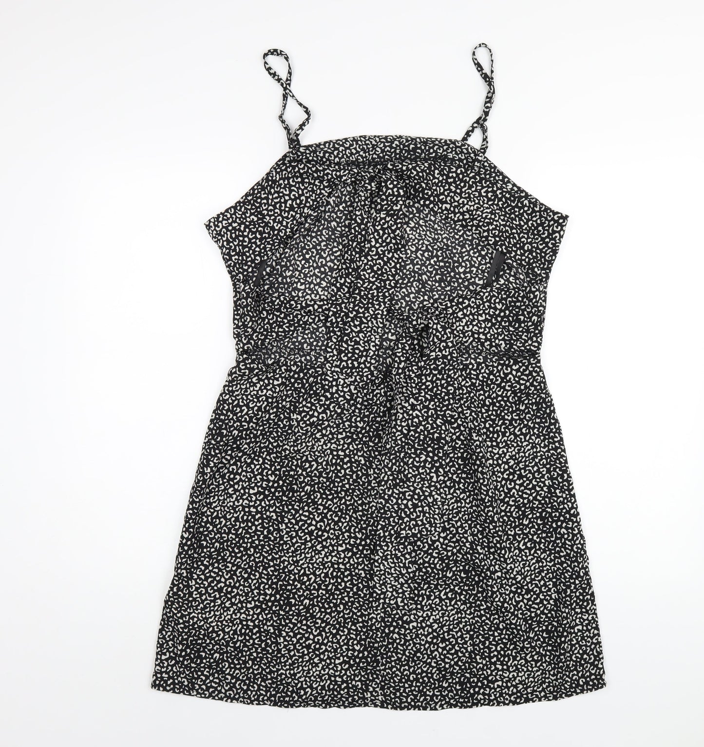 Missguided Womens Black Geometric Polyester A-Line Size 16 Square Neck Zip