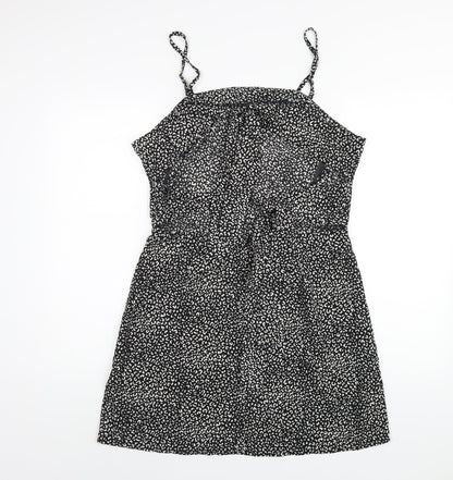 Back view of Missguided women’s black geometric polyester a-line, size UK 16, square neck zip