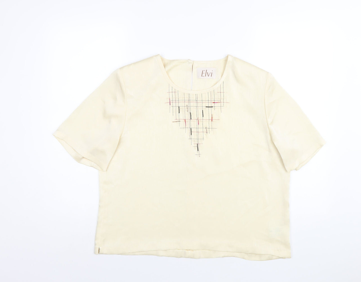 ELVI Womens Ivory Polyester Basic T-Shirt Size 16 Round Neck