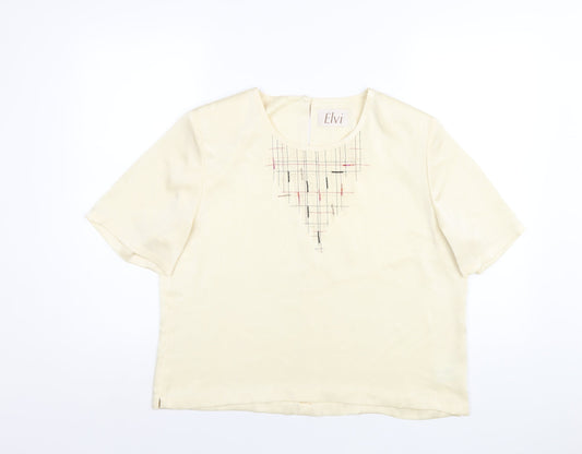 ELVI Womens Ivory Polyester Basic T-Shirt Size 16 Round Neck