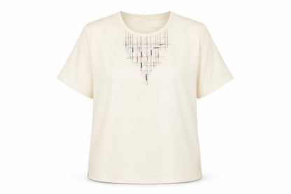 ELVI Womens Ivory Polyester Basic T-Shirt Size 16 Round Neck
