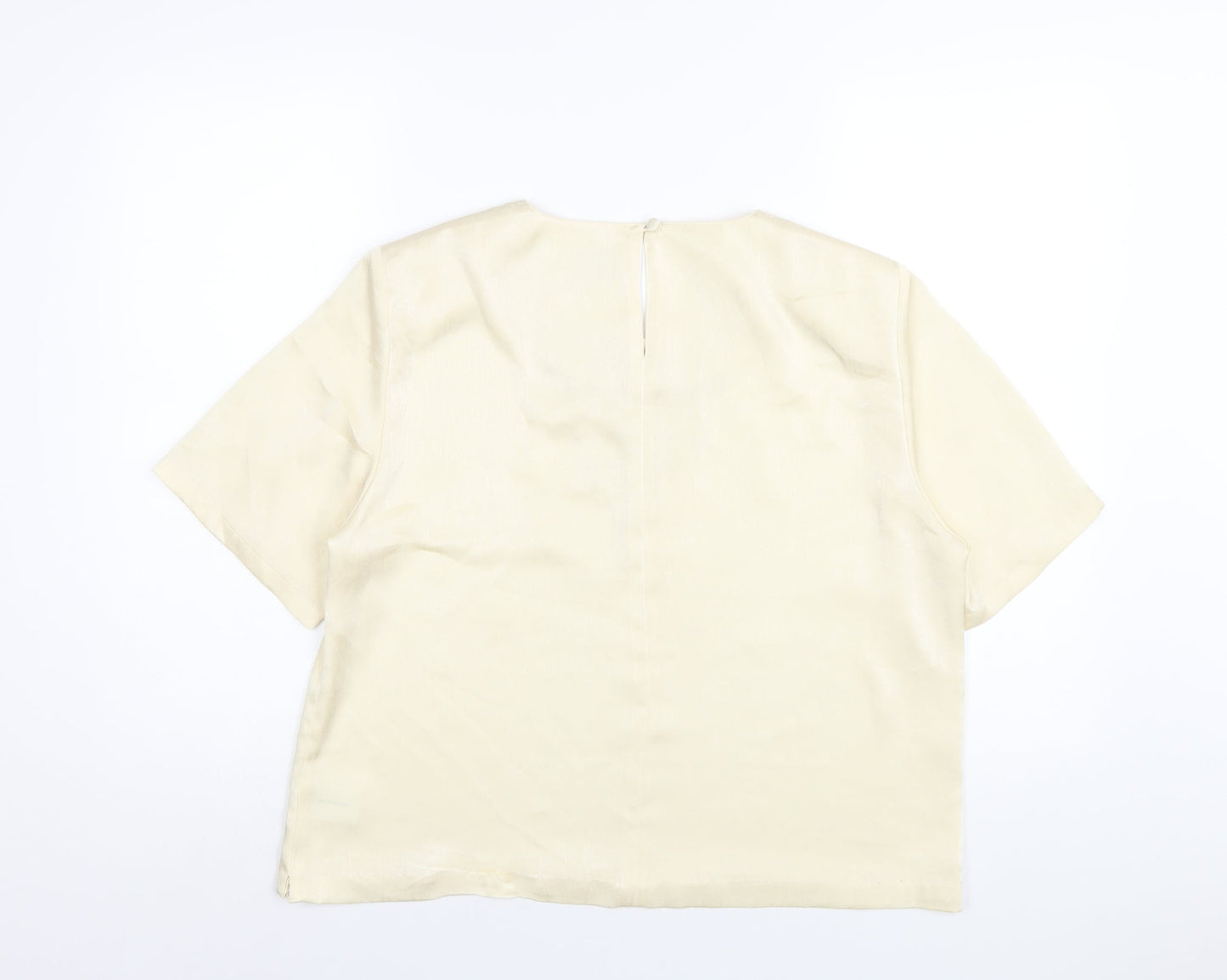 ELVI Womens Ivory Polyester Basic T-Shirt Size 16 Round Neck