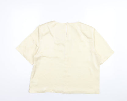 ELVI Womens Ivory Polyester Basic T-Shirt Size 16 Round Neck