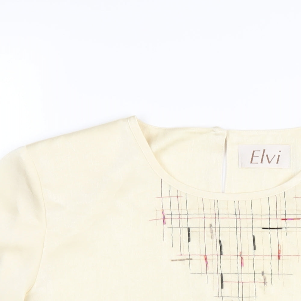 ELVI Womens Ivory Polyester Basic T-Shirt Size 16 Round Neck