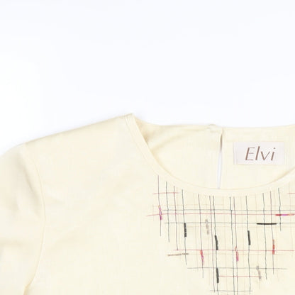 ELVI Womens Ivory Polyester Basic T-Shirt Size 16 Round Neck