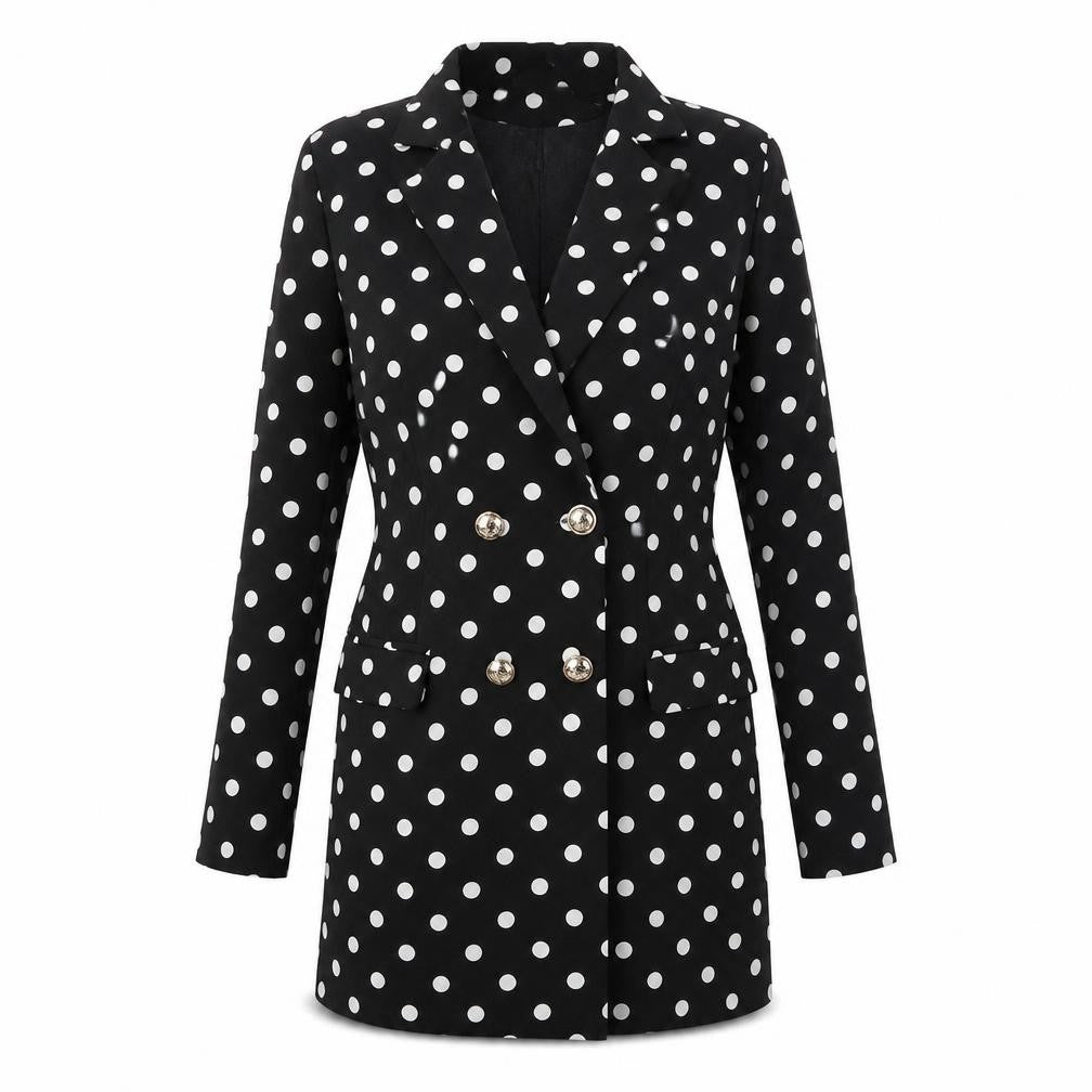 I SAW IT FIRST Womens Black Polka Dot Polyester Jacket Dress Size 6 Collared Button
