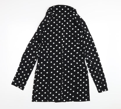 Back view of I SAW IT FIRST women’s black polka dot polyester jacket dress, size UK 6, collared button