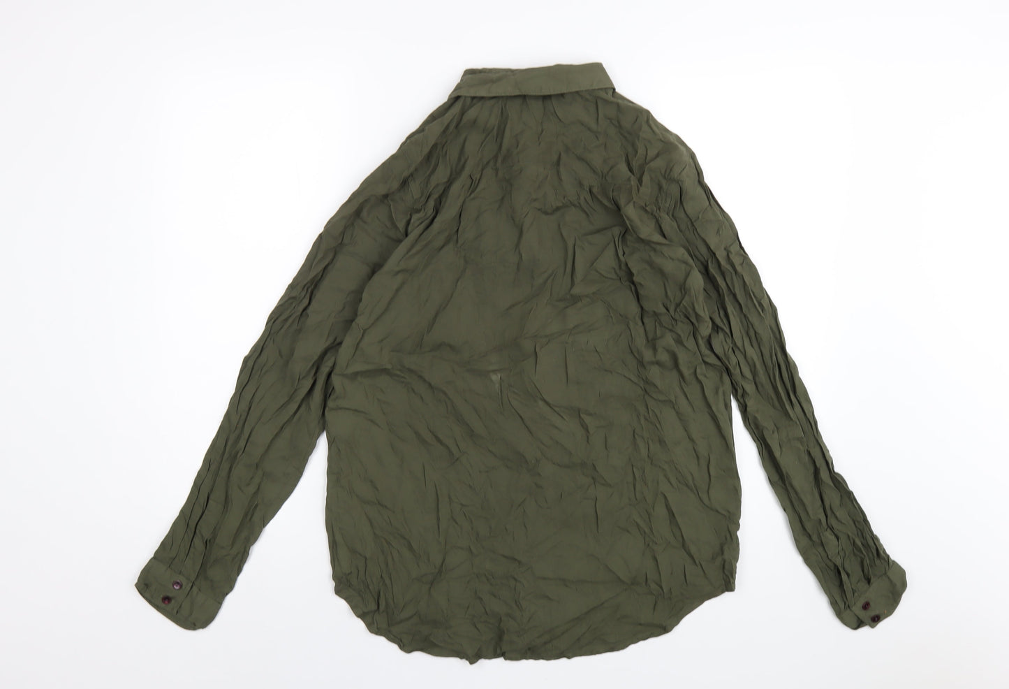 Topshop Womens Green Viscose Basic Button-Up Size 14 Collared