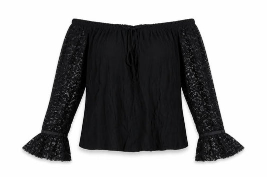 Marks and Spencer Womens Black Viscose Basic T-Shirt Size 10 Boat Neck - Lace Sleeves