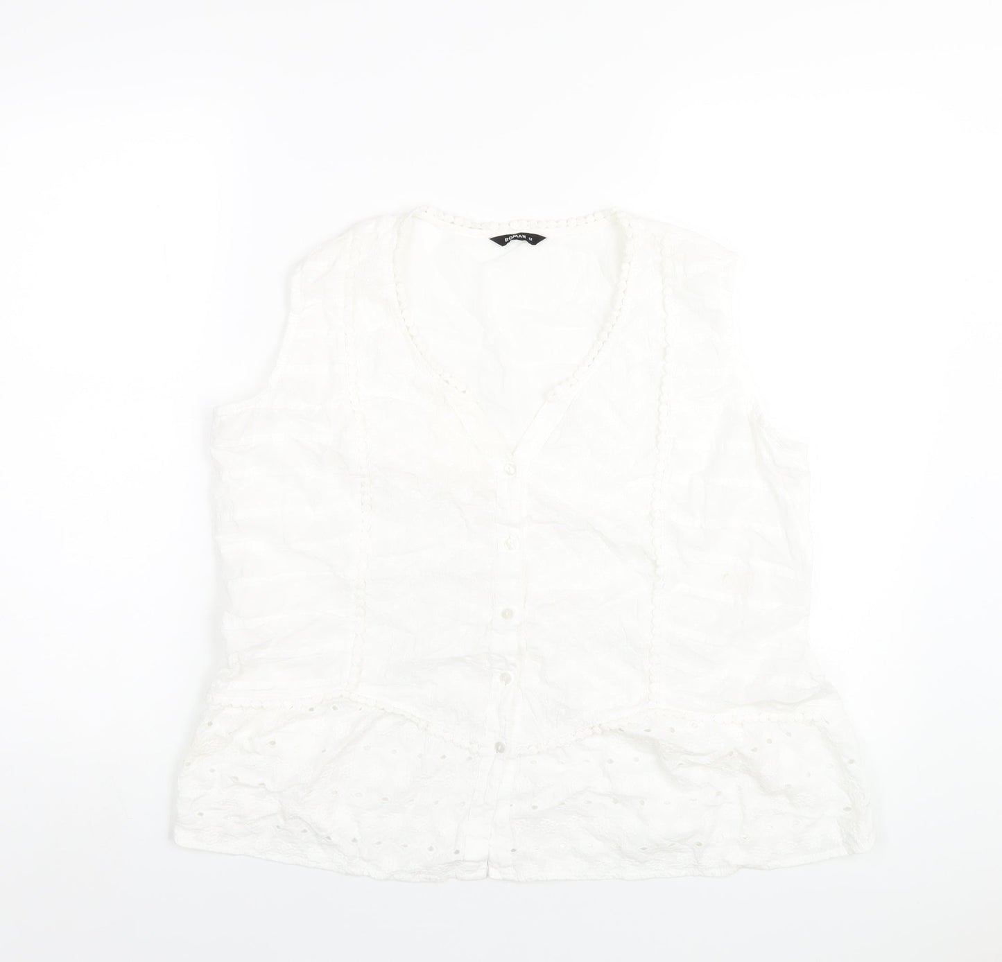 Roman Womens White Cotton Basic T-Shirt Size 12 V-Neck