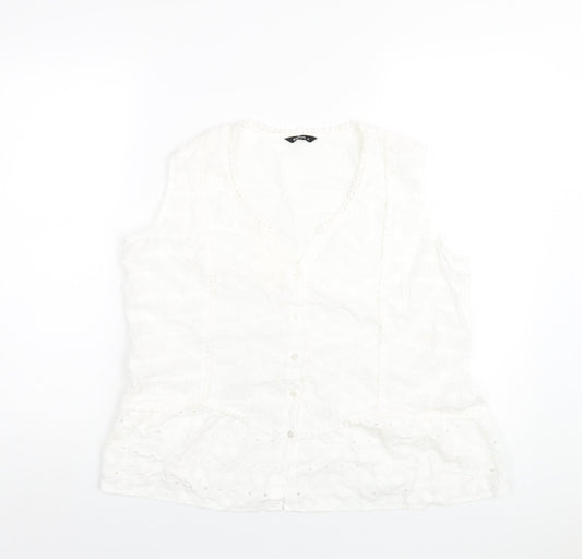 Roman Womens White Cotton Basic T-Shirt Size 12 V-Neck