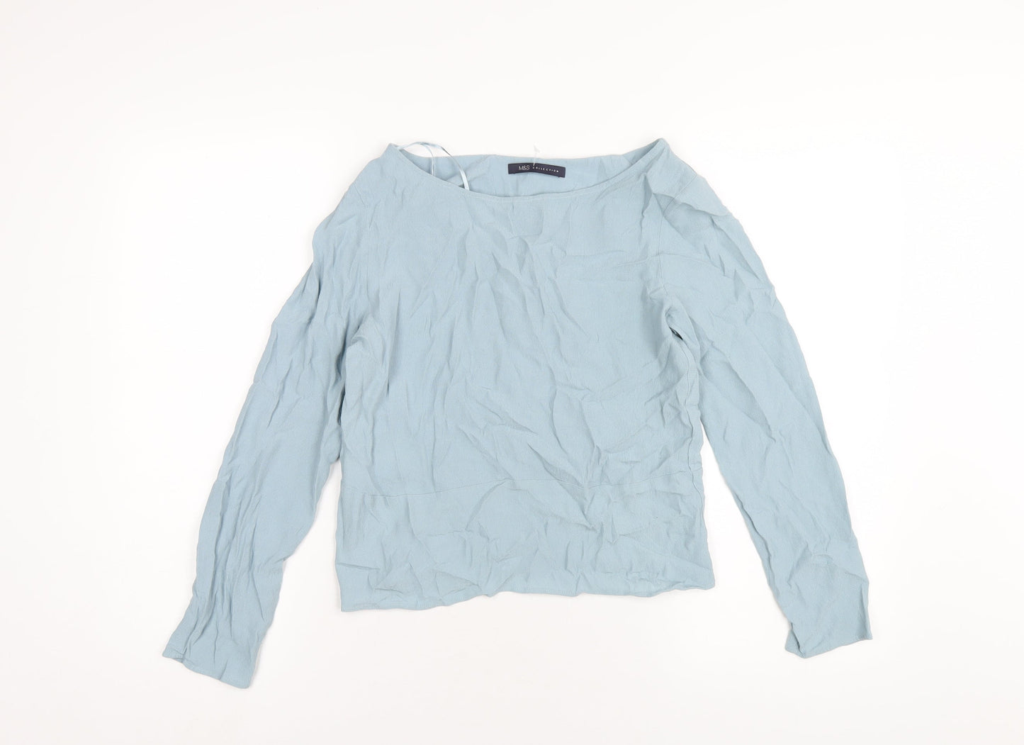 Marks and Spencer Womens Blue Viscose Basic T-Shirt Size 6 Round Neck