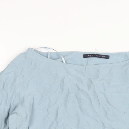 Marks & Spencer Womens Blue Viscose Basic T-Shirt Size 6 Round Neck