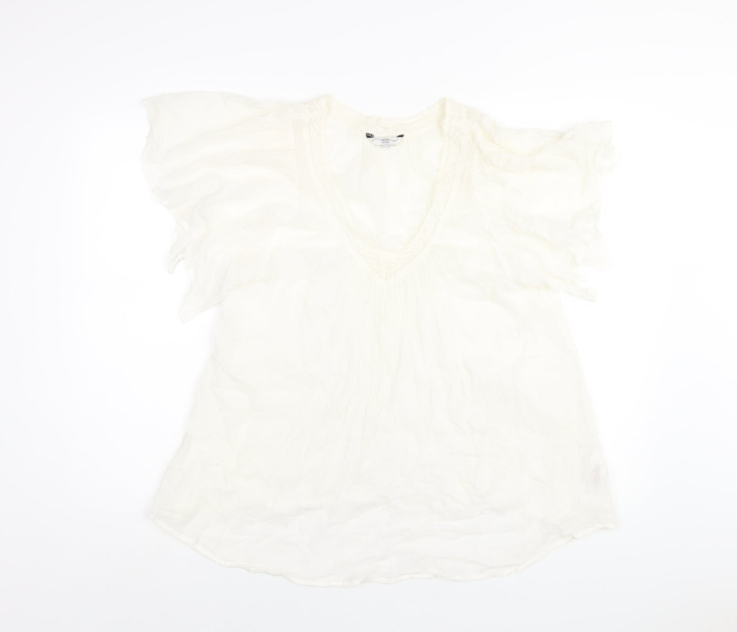 New Look Womens Ivory Cotton Basic Blouse Size 14 V-Neck