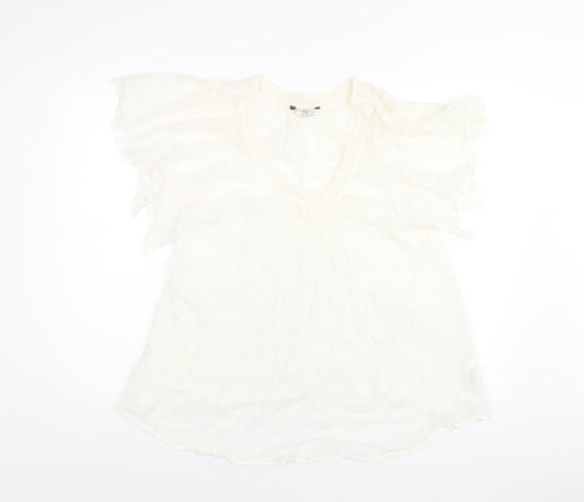 New Look Womens Ivory Cotton Basic Blouse Size 14 V-Neck
