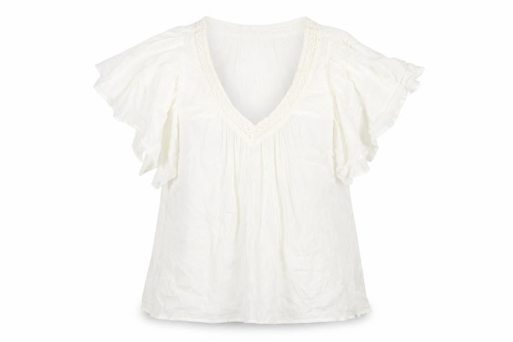 New Look Womens Ivory Cotton Basic Blouse Size 14 V-Neck