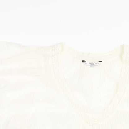 New Look Womens Ivory Cotton Basic Blouse Size 14 V-Neck