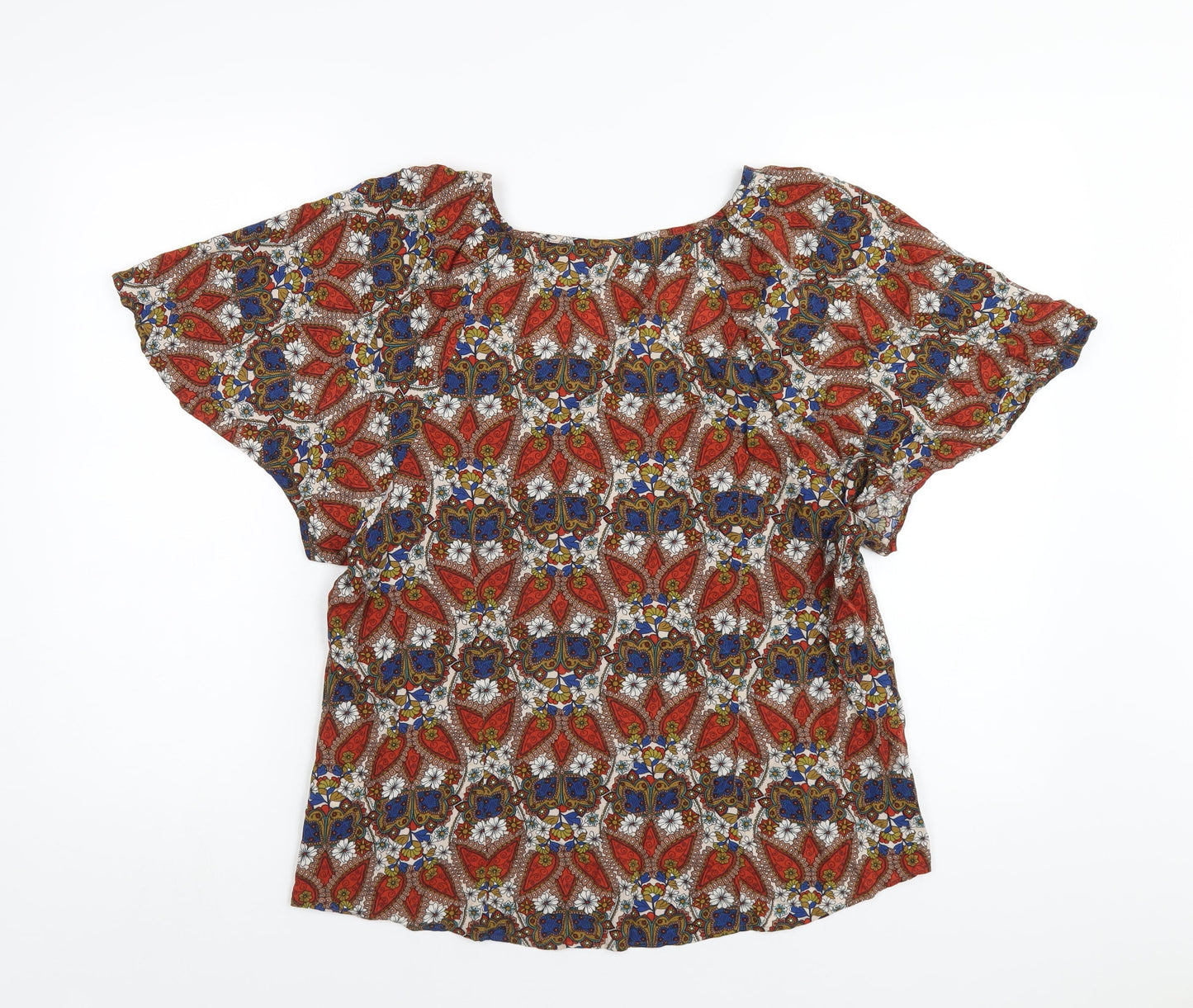 Monsoon Womens Multicoloured Geometric Viscose Basic T-Shirt Size 14 Square Neck