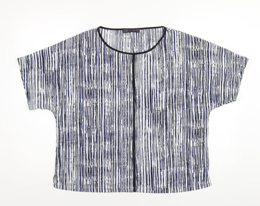 Marks and Spencer Womens Blue Geometric Polyester Basic T-Shirt Size 14 Round Neck