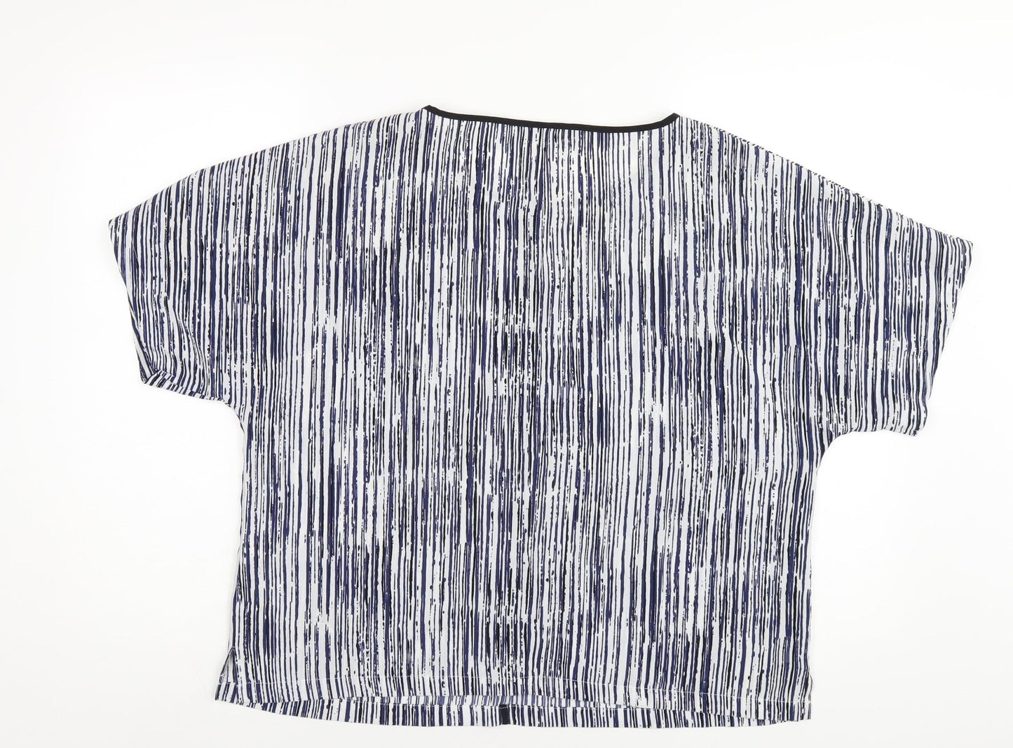 Marks and Spencer Womens Blue Geometric Polyester Basic T-Shirt Size 14 Round Neck