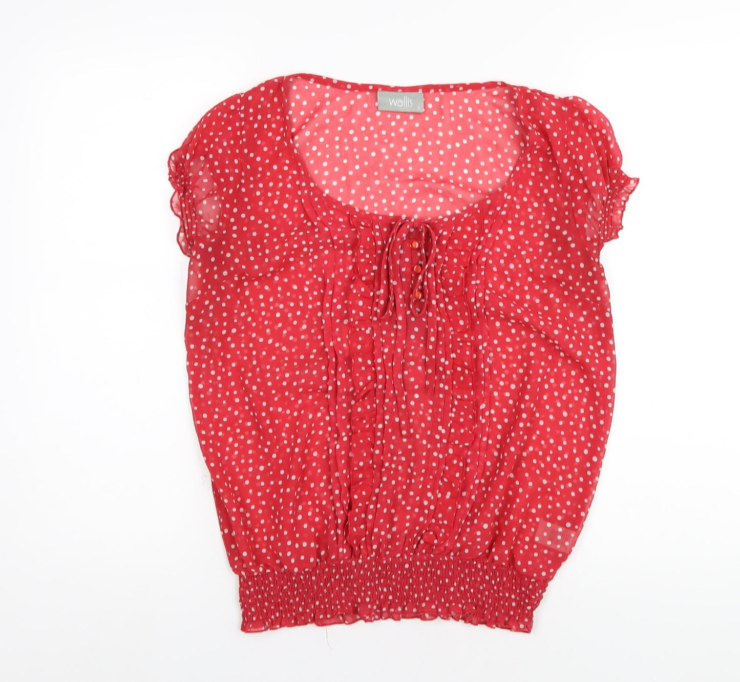 Wallis Womens Red Polka Dot Polyester Basic T-Shirt Size S Scoop Neck
