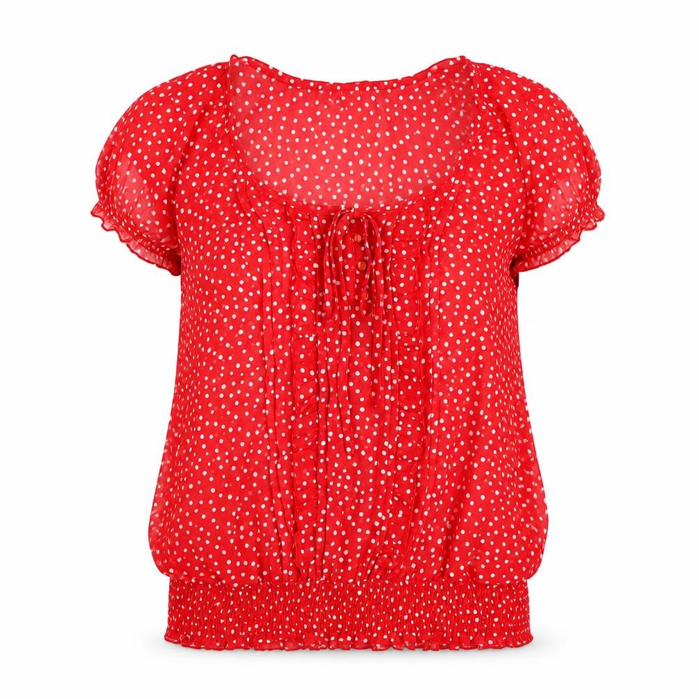 Wallis Womens Red Polka Dot Polyester Basic T-Shirt Size S Scoop Neck