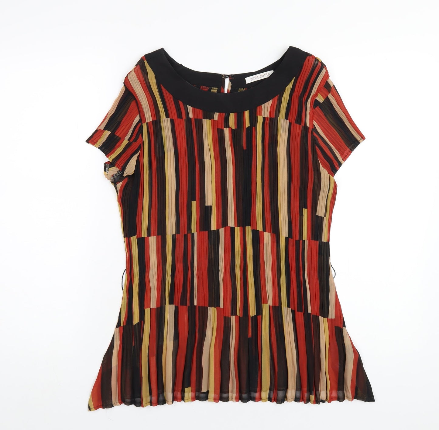 Marks and Spencer Womens Orange Striped Polyester Basic T-Shirt Size 18 Round Neck