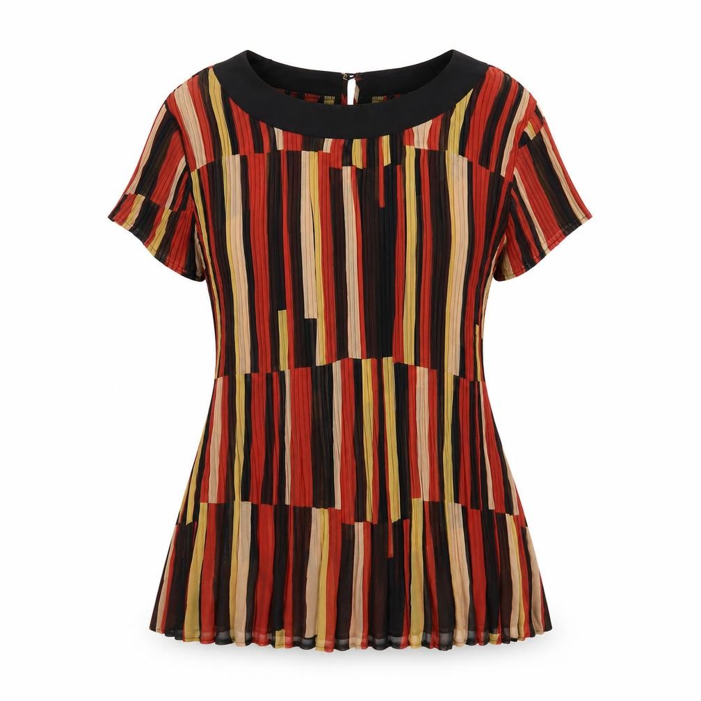 Marks & Spencer Womens Orange Striped Polyester Basic T-Shirt Size 18 Round Neck