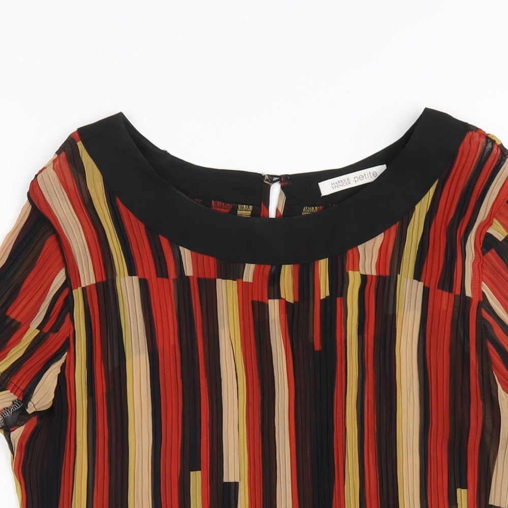 Marks and Spencer Womens Orange Striped Polyester Basic T-Shirt Size 18 Round Neck
