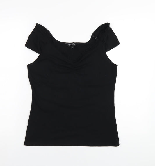 Dorothy Perkins Womens Black Polyester Basic T-Shirt Size 14 Scoop Neck